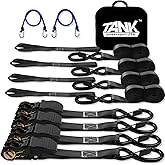 2200LB Ratchet Straps Heavy Duty(4 Pack), 1" x 15FT Tie Down Straps Ratchet with Safety S Hooks, Strap for Trucks, Motorcycle, Cargo, Trailer, Moving-Black