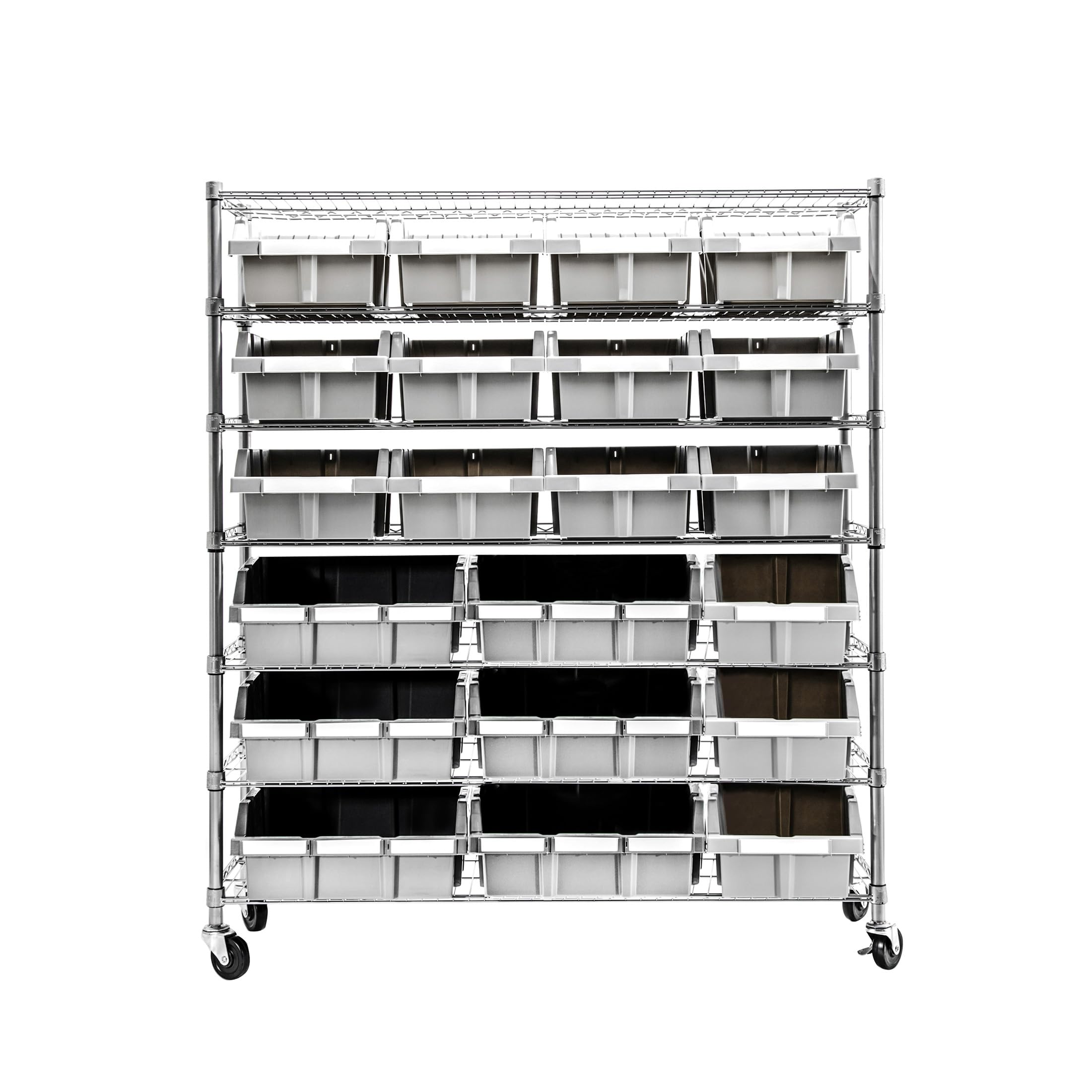 Photo 1 of Seville Classics Heavy Duty NSF Bin Rack Solid Steel Wire Shelving Storage Unit, Patented Organizer for Garage, Warehouse, Office, Restaurant, Classroom, Kitchen, Gray, Includes 21 Bins