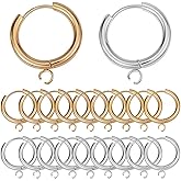 SUNNYCLUE 1 Box 12Pcs Huggie Hoop Leverbacks 18mm Leverback Earring Findings Real 24K Gold Plated Stainless Steel Lever Back Earring Hooks Round Hinged Hoops Earrings Hook for Jewelry Making Craft