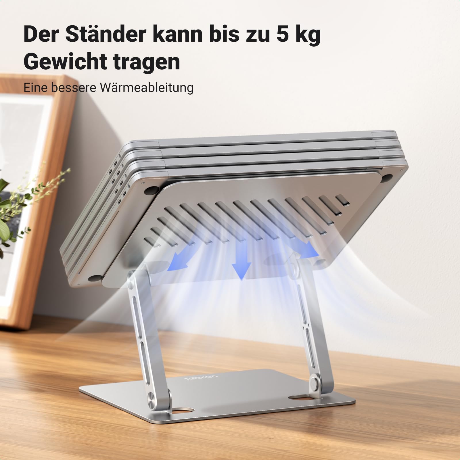 UGREEN Laptop Ständer Höhenverstellbarer Faltbarer Laptop Stand Ergonomischer, Belüfteter Laptopständer Notebook Stand Kompatibel mit MacBook Air, Pro, Dell Allen Laptops 10-17.3" 3