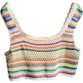 SHENHE Women's Crochet Sweater Tank Rainbow Striped Sleeveless Summer Knit Vest Crop Top