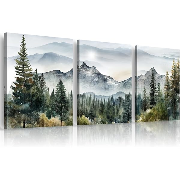 絵画 Mountain glow Amazon.com: Mountain Glow Landscape Triptych Canvas Wall Art