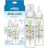 Dr. Brown's Natural Flow Anti-Colic Options+ Narrow Baby Bottle, Bear and Owl, 8 oz/250 mL, with Level 1 Slow Flow Nipple, BPA Free, 0m+, 2-Pack