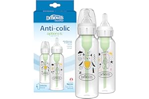 Dr. Brown's Natural Flow Anti-Colic Options+ Narrow Baby Bottle, Bear & Owl, 8 oz/250 mL, with Level 1 Slow Flow Nipple, BPA Free, 0m+, 2-Pack