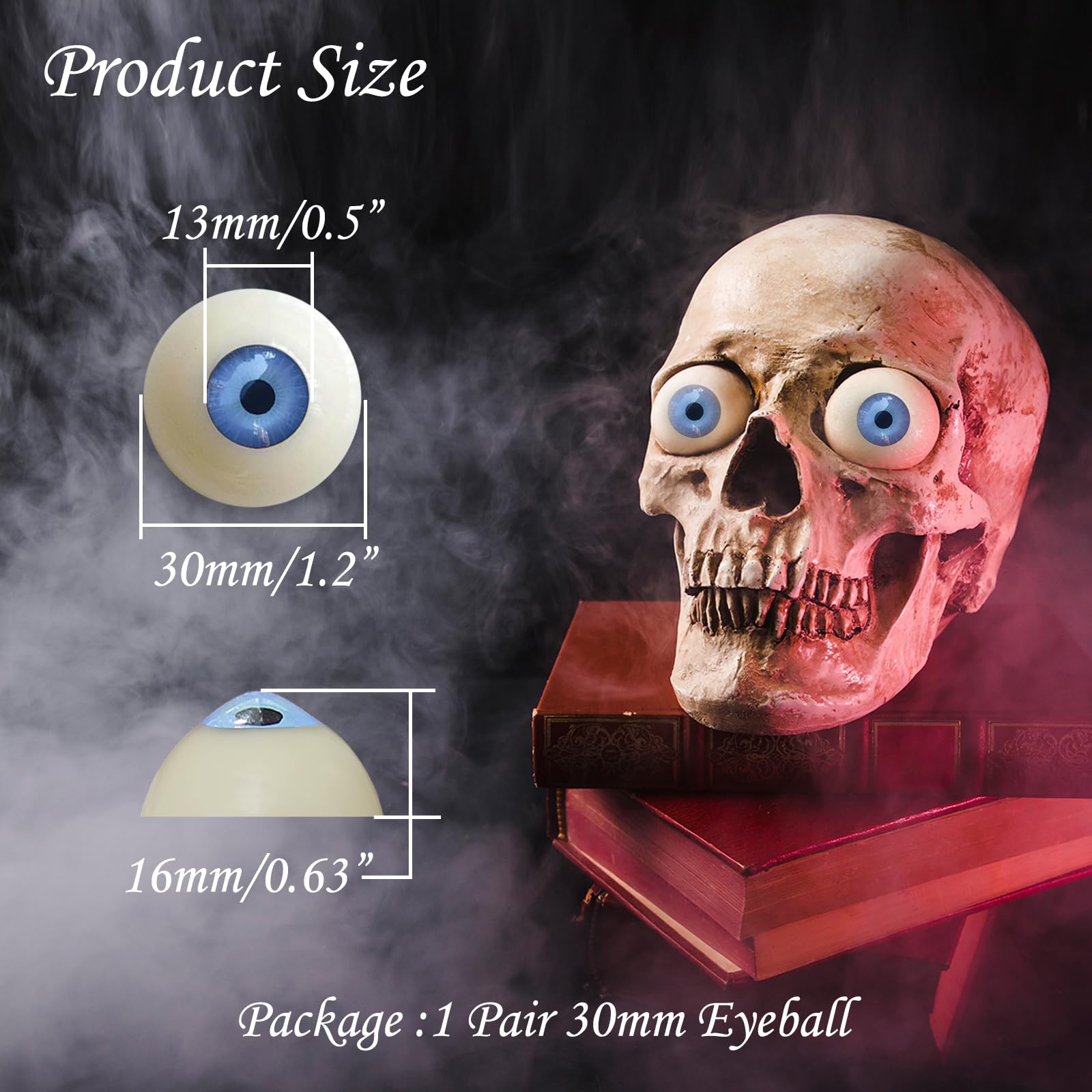 Realistic Acrylic Halloween Eyeball 1 Pairs Half Round Plastic Eyeball Doll Making Eyes Halloween Decor Props 1.18 in Fake Eyes, Blue