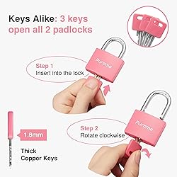 Puroma Lock Keyed Padlock, 2 Pack Aluminum Locks