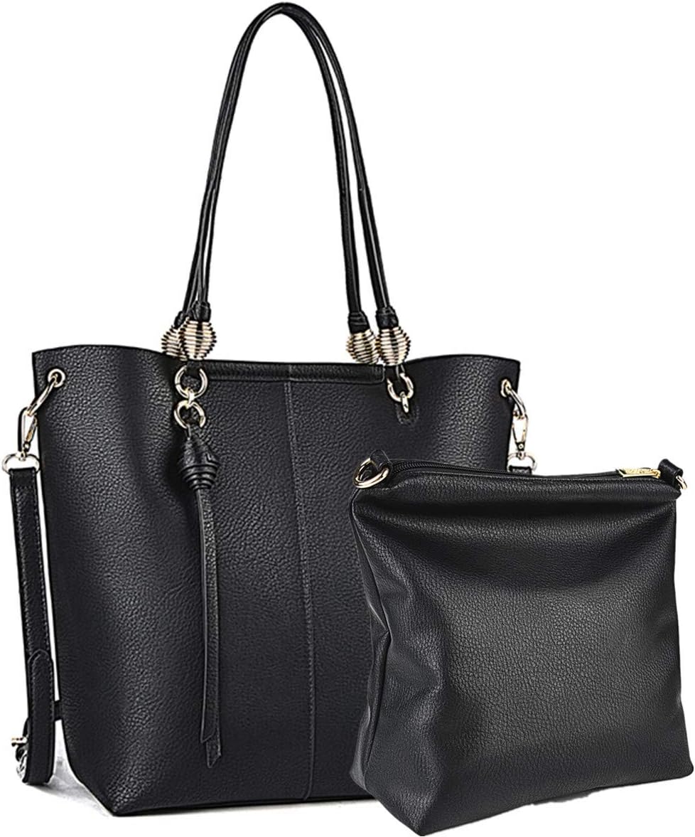 Women Handbags,Coofit Fashion Designed Womens Handbags Shoulder Bag Messenger Bag Leather Tote Bag Ladies Handbag Purse (Black 2 Pcs)