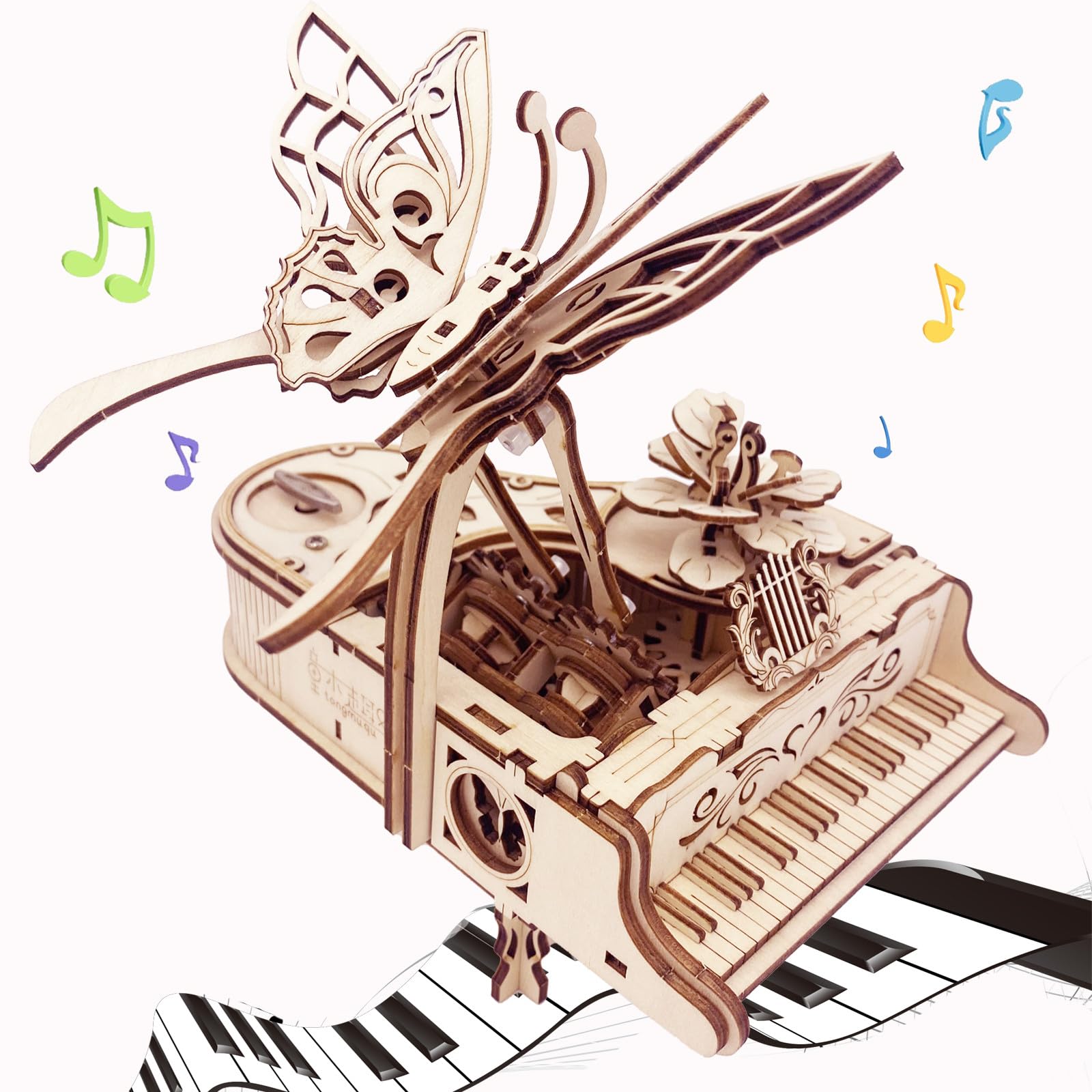 Photo 1 of 3D Wooden Puzzle for Adults - Piano DIY Music Box Wood Model Kits Construction Craft Kits Mechanical Jigsaw Puzzles for Age 15+ Years Old