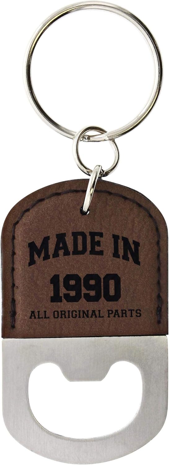 30th Birthday Gifts for Women Made 1990 30th Birthday Party Gifts Leatherette Bottle Opener Keychain Key Tag Brown