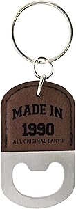 30th Birthday Gifts for Women Made 1990 30th Birthday Party Gifts Leatherette Bottle Opener Keychain Key Tag Brown