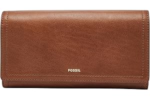 Fossil Women's Logan Leather Wallet RFID Blocking Flap Clutch Organizer, Brown (Model: SL7833200)