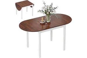 HOMCOM 55" Solid Wood Kitchen Table for 4-6 People, Oval Drop Leaf Tables for Small Spaces, Folding Dining Table, Brown