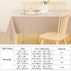 smiry Rectangle Faux Linen Table Cloth, Waterproof