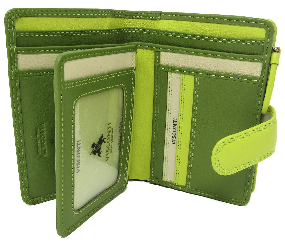 Ladies Gorgeous Visconti Rainbow Leather Multi Compartment Purse Wallet RFID Secure RB51 (Lime Multi)