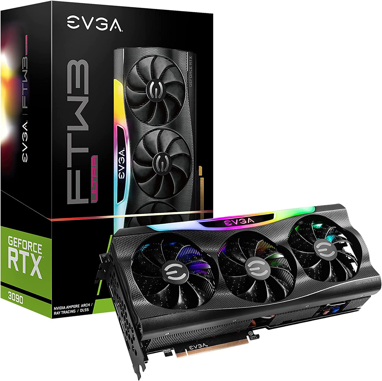 Photo 1 of EVGA GeForce RTX 3090 FTW3 Ultra Gaming, 24GB GDDR6X, 10496 CUDA Cores, 1800MHz Boost Clock, 3x Fans, ARGB LED, Metal Backplate, PCIe 4, HDMI, DisplayPort, Desktop Compatible