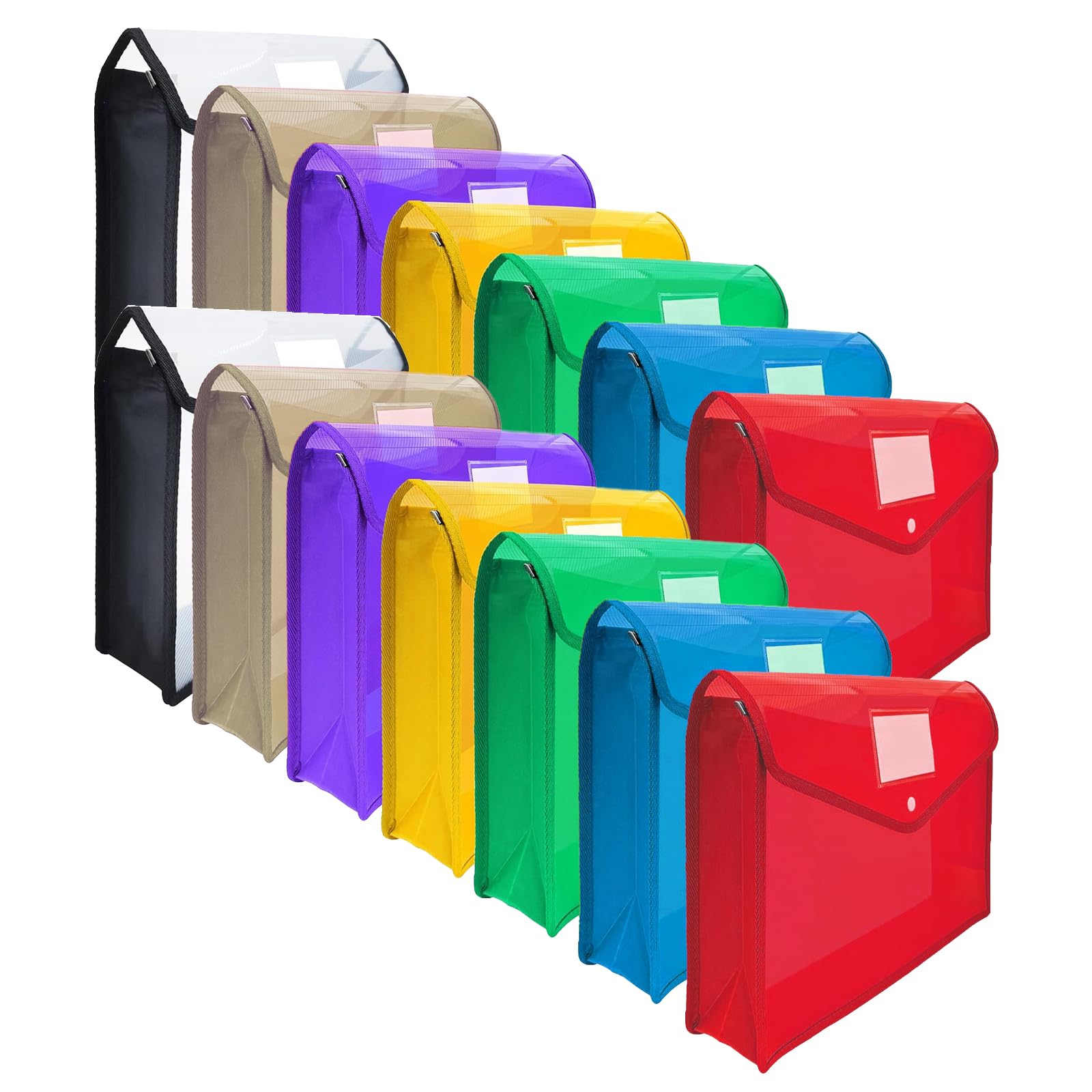 ULVBABI 14-Pack A4 Plastic Document Wallets, Waterproof Popper Folders with Snap Button, Large Capacity Storage Pockets for School, Office and Home (14, 7 Color)