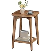 VASAGLE MAEZO Collection - Side Table, 2-Tier Small Square End Table, Nightstand with Tapered Legs, Curved Transitions, for Small Spaces, Living Room, Bedroom, Honey Brown ULET236K01