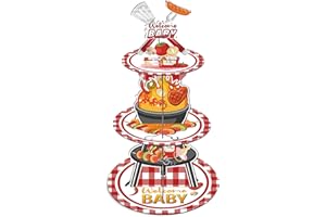 Keluna BBQ Baby Shower Decorations - 3 Tier It’s A Baby Q Cupcake Stand Summer Barbecue Themed Dessert Tower Party Decor for 