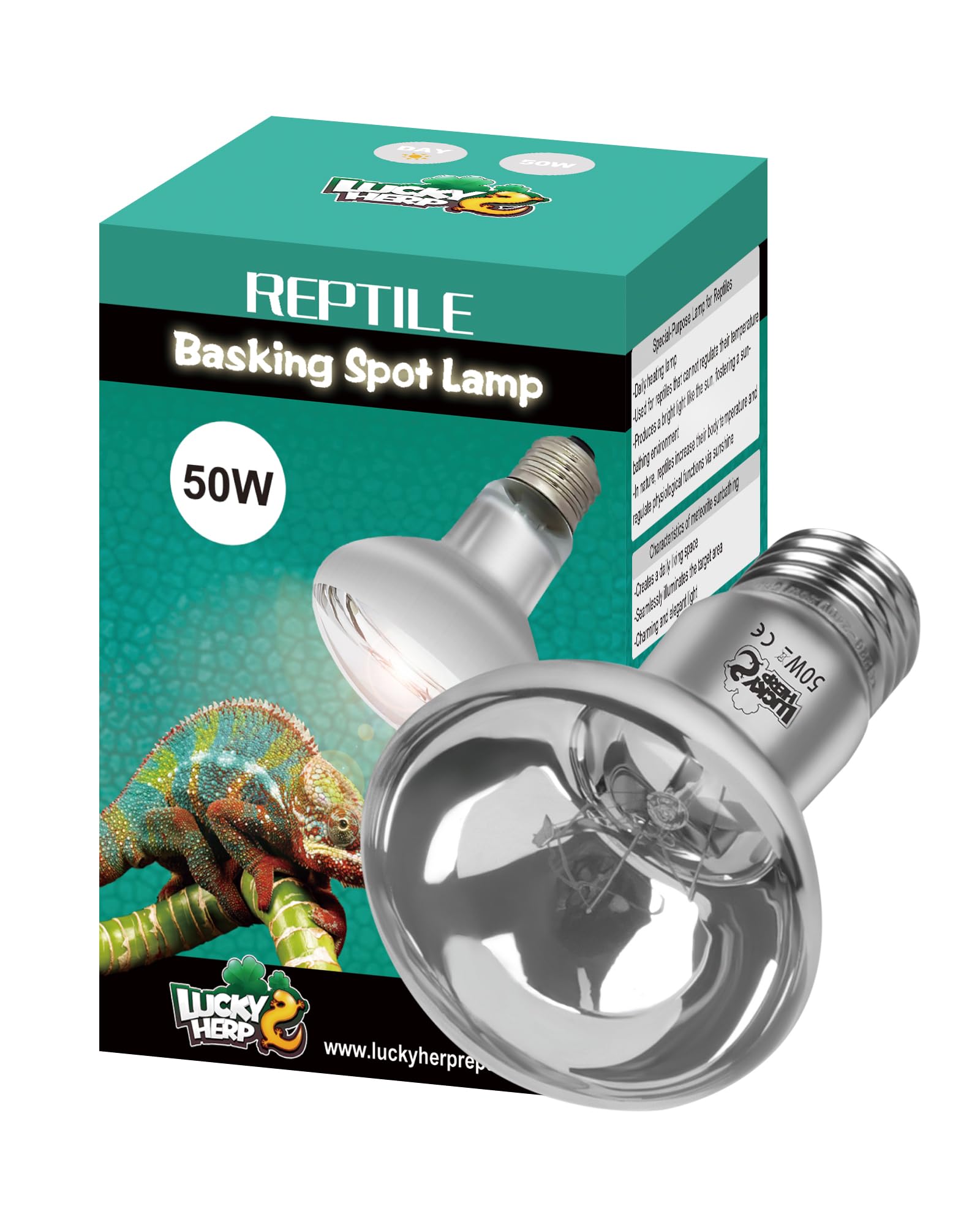 LUCKY HERP Reptile Heat Lamp Bulb, 50W Basking Spot Heat Bulb for Reptiles, Vivarium UVA Heat Light for Tortoise, Bearded Dragons, Lizards, Chicks, Dog