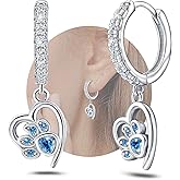 Sterling Silver Heart Print Earrings for Women - Hypoallergenic Cubic Zirconia Hoop Earrings Cute Pet Puppy Cat Dog Paw Print Loop Earring Dainty Jewelry Gifts for Her Teens Mom Wife Daughter