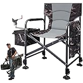 FUNHORUN Fishing Chair with Rod Holder, Folding Heavy Duty Ice Fishing Camping Chair with Liftable Cooler Bag, Cup Holder, Adjustable Legs