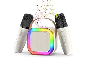MILERONG Portable Karaoke Machine, Mini Karaoke Machine with 2 Wireless Microphones for Kids Adults, Kids Microphone Christmas Birthday Toys for Girls Boys Toddler 4, 5, 6, 7, 8, 10 12+ Years Old 【Beige】