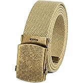 BC Belts Canvas Web Belt Military Style with Antique Brass Buckle 54" Long | Adjustable Cut To Fit for Men