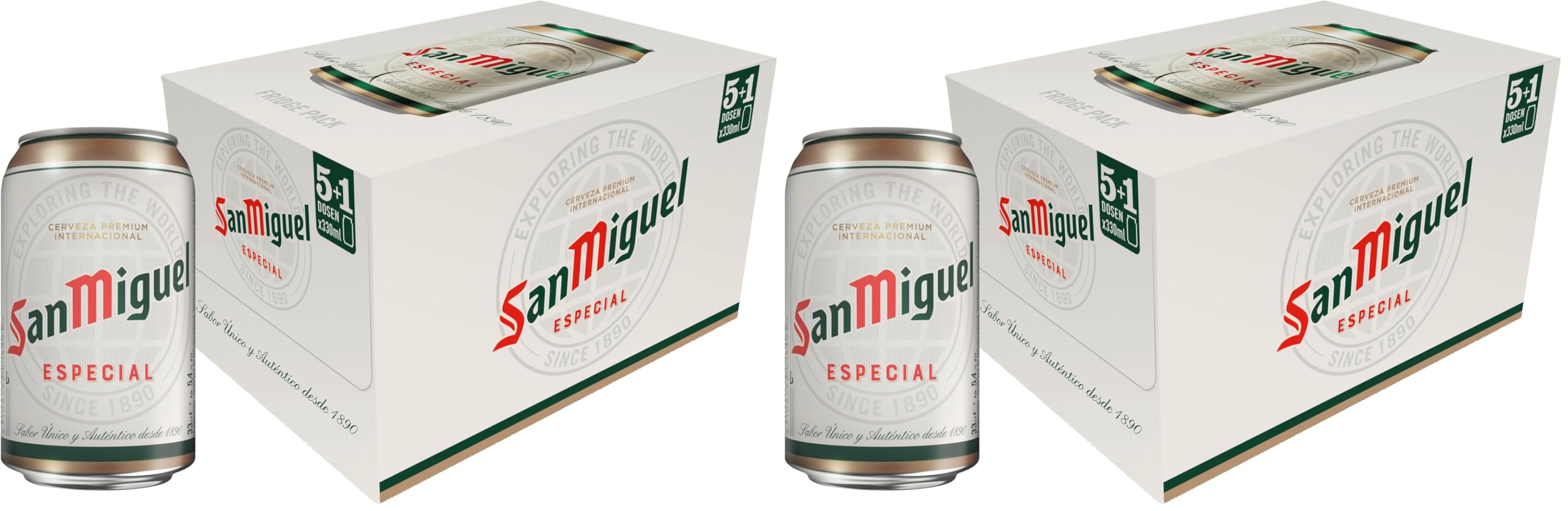 San Miguel Especial Dose 5+1 Gratis DPG Bierpaket, EINWEG (5+1 x 0.33l) (Packung mit 2)