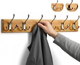 LARHN Wall-Mounted Coat Rack 6 Matt-Nickel Triple Hooks Bamboo Base 59 cm