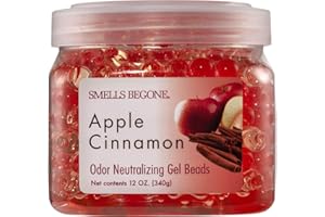 SMELLS BEGONE Odor Eliminator Gel Beads - Air Freshener - Eliminates Odor in Bathrooms, Cars, Boats, RVs and Pet Areas - Made with Essential Oils - Apple Cinnamon Scent - 12 Ounce