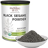 ONETANG Organic Black Sesame Powder, Protein Source No Sugar, Low Temp Roasted, HALAL, NON-GMO, Black Sesame Paste 12.36 Oz (