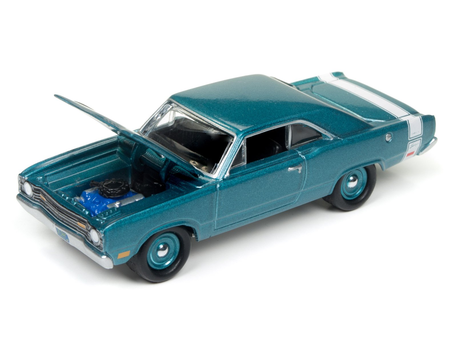 1969 Dodge Dart Swinger Light Turquoise Poly with White Stripes Limited Edition to 1800pc Worldwide Hobby Exclusive "Muscle Cars USA" 1/64 Diecast Model Car by Johnny Lightning JLMC011 A