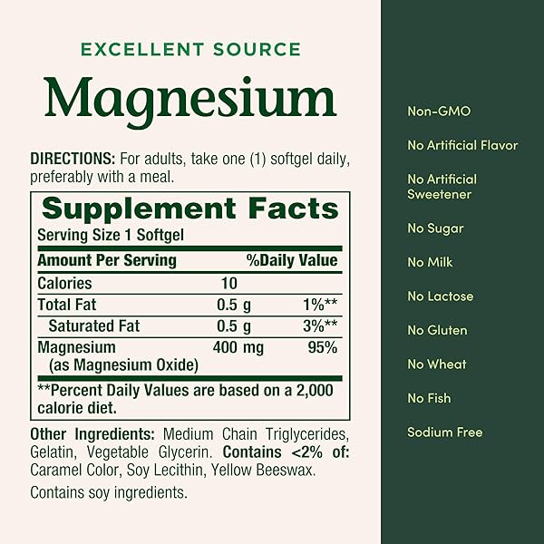 NATURE’S BOUNTY MAGNESIUM 400 MG, 75 SOFTGELS
