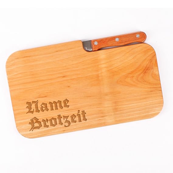 Cera & Toys® Frühstücksbrettchen Set mit Messer - Gravur mit gewünschten Namen - Motiv: Brotzeit