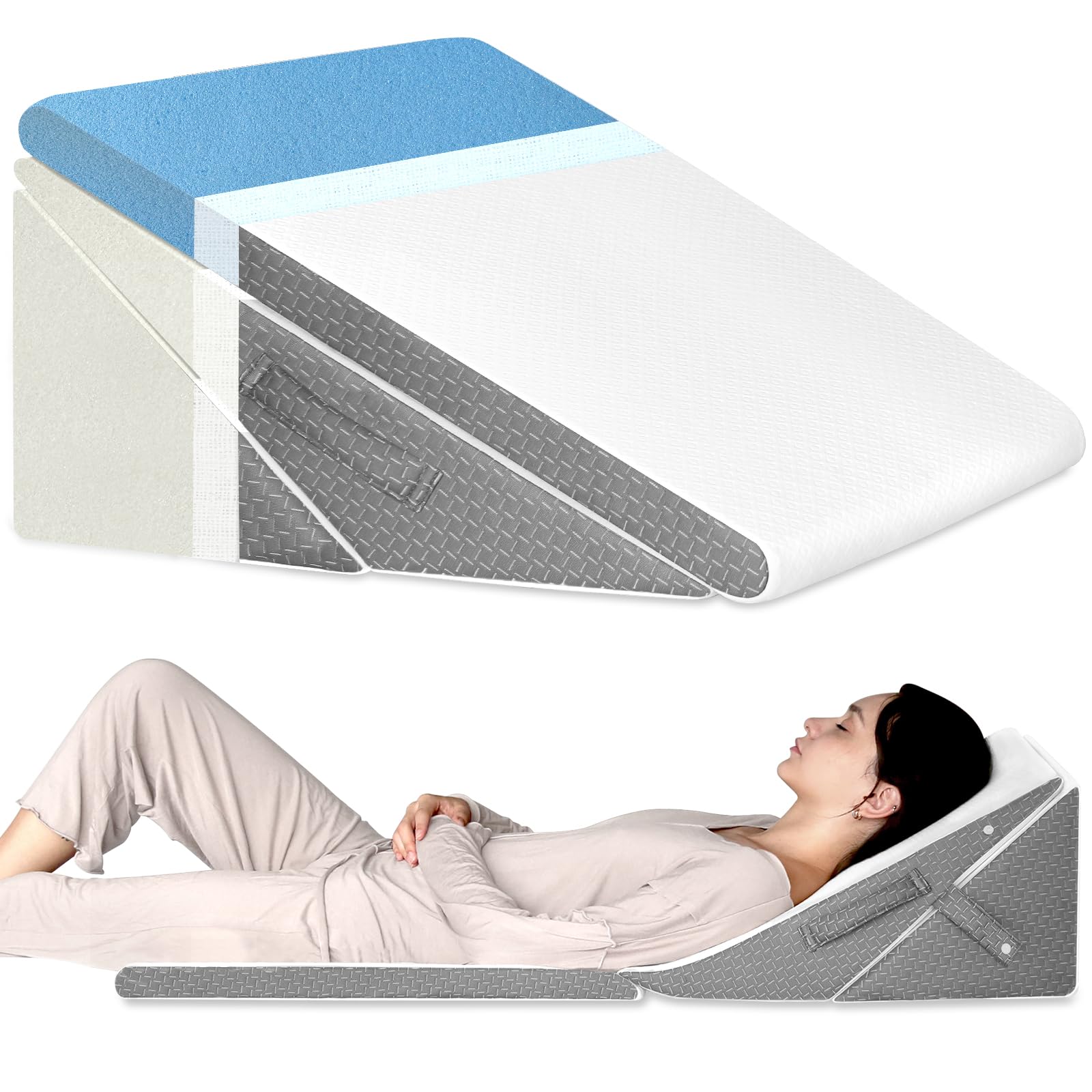 KingPavonini Bed Wedge Pillow for Sleeping, 7.5 & 9 & 11 & 12 Inch Adjustable Memory Foam Triangle Wedge Pillow Post Surgery for Back, Legs and Knee Support, Acid Reflux, Gerd, Heartburn and Snoring