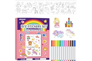 Jekohor Stickers Coloring Books 2 in 1 ，Arts and Crafts for Kids Ages 3-12, Travel Coloring Kit for Kids with 12 Water Color Pens Art Supplies for Classroom,Home, Party，Holidays