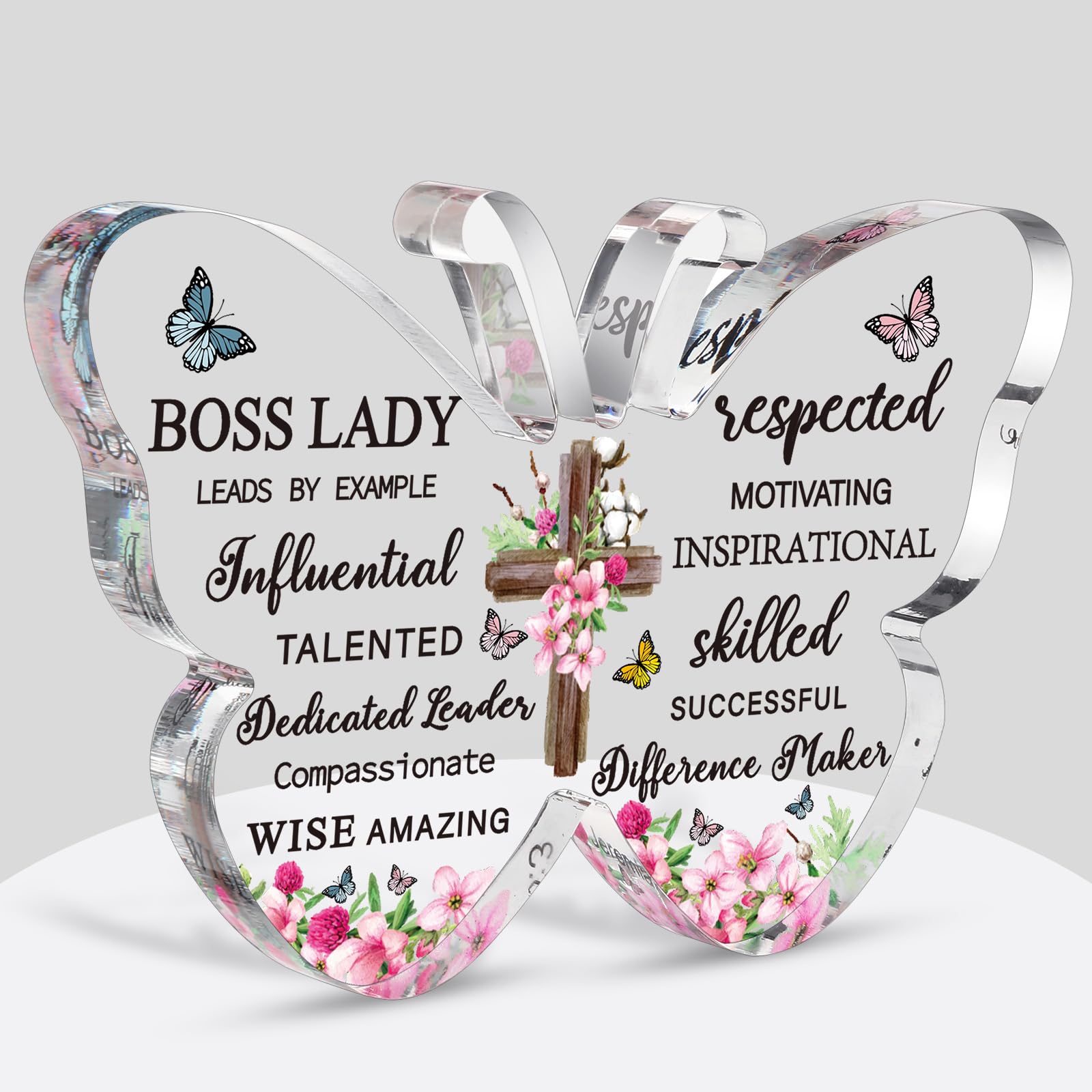 Photo 1 of Barydat Acrylic Boss Lady Gifts for Women Inspirational Quotes Office Gifts for Women Butterfly Keepsake Paperweights for Christmas Female Leader