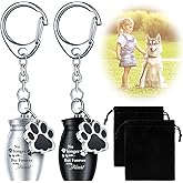 Tudomro 2 Pcs Pet Dog Urns Keychain for Ashes with 2 Storage Bags Small Cat Cremation Keepsake Jewelry Paw Print Memorial Urn