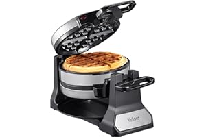 Belgian Waffle Maker, Classic Rotating Waffle Iron with Nonstick Plates, Removable Drip Tray and Cool Touch Handles, Double Flip Waffle, Rotating Belgium Waflera Maker by Yabano, Brushed Stainless
