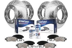 Detroit Axle - Brake Kit for 2011-2019 Chevy GMC Silverado Sierra 2500 HD 3500 HD 2500HD 3500HD Drilled Slotted Disc Brake Rotors 2012 2013 2014 2015 2016 2017 2018 Ceramic Brakes Pads Front and Rear