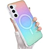 Heaofei Glitter Case for Samsung Galaxy S23 Plus Case for Women Girls [ Compatible with Magsafe ] Clear Cute Girly Aesthetic Iridescent Rainbow Sparkly Bling Magnetic Phone Cover, Gradient Colors