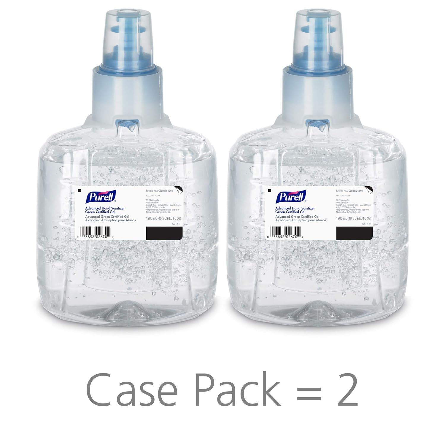 PURELL Advanced Green Certified Hand Sanitizer Gel, 1200 mL Sanitizer Refill for PURELL LTX Touch-Free Dispenser (Pack of 2)- 1903-02