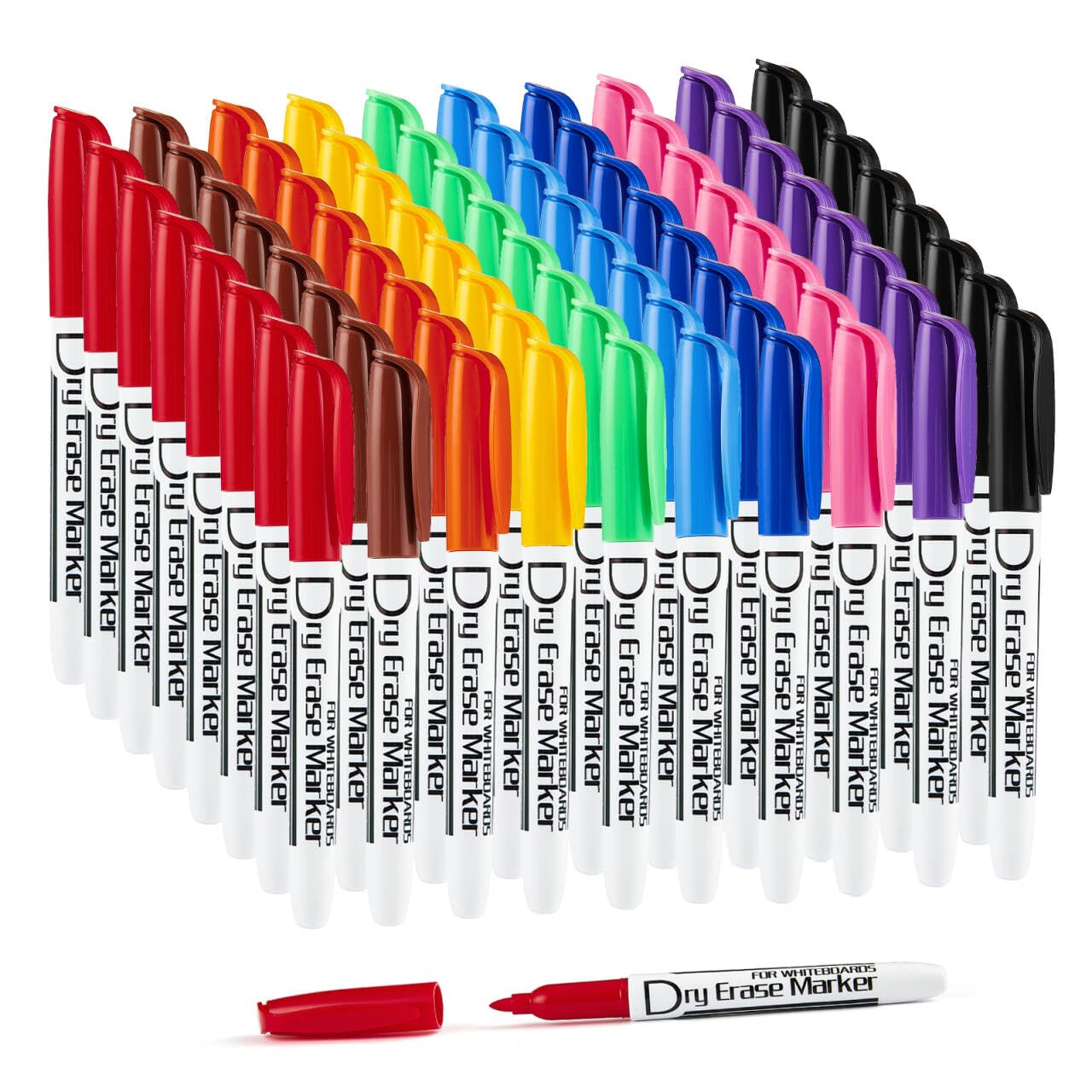 Volcanics Whiteboard Pens Dry Erase Markers Dry Wipe Pen 80 Pack Assorted Colours For Home School and Office