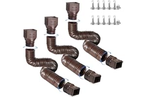plusgutter Rain Gutter Downspout Extensions, Flexible Downspout Extender for Rain Water Drainage, Down Spout Drain Extension Extendable from 21 to 68 Inches(3 Pack, Brown)