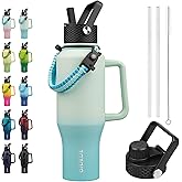BJPKPK Insulated Water Bottles with Straw Lid, 35oz Metal Water Bottle with 2 lids & Paracord Strap, Double Wall Stainless Steel Tumbler with Handle, Reusable Cups, Mugs, Thermo, Mint