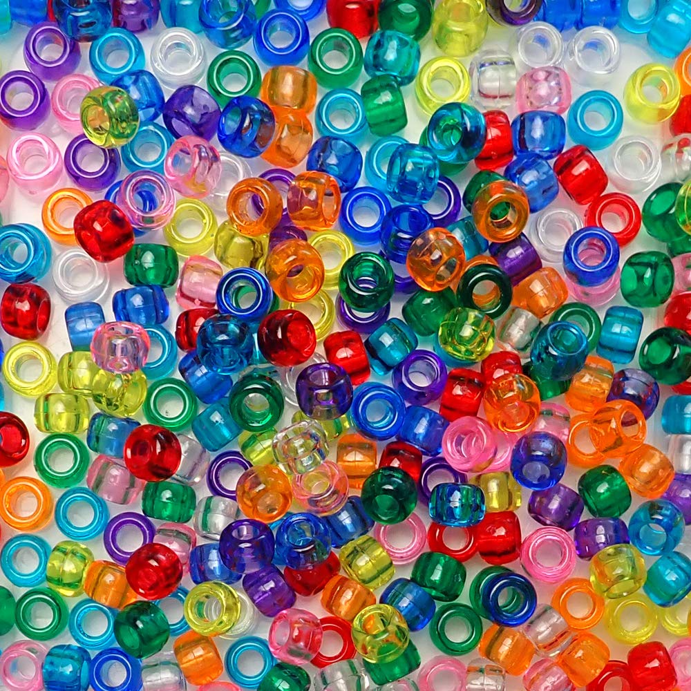 Transparent Multicolor Mix Plastic Pony Beads 6x9mm, 500 beads bulk bag