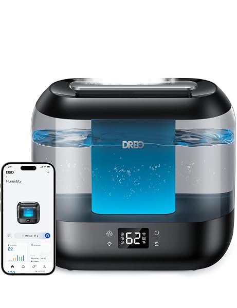 DREO SMART HUMIDIFIERS FOR BEDROOM, TOP FILL 4L SUPERSIZED COOL MIST HUMIDIFIER WITH NIGHTLIGHT, 32H RUNTIME, TOUCH/APP/VOICE CONTROL, 28 DB QUIET ULTRASONIC HUMIDIFIERS FOR LARGE ROOM, BABY, PLANTS