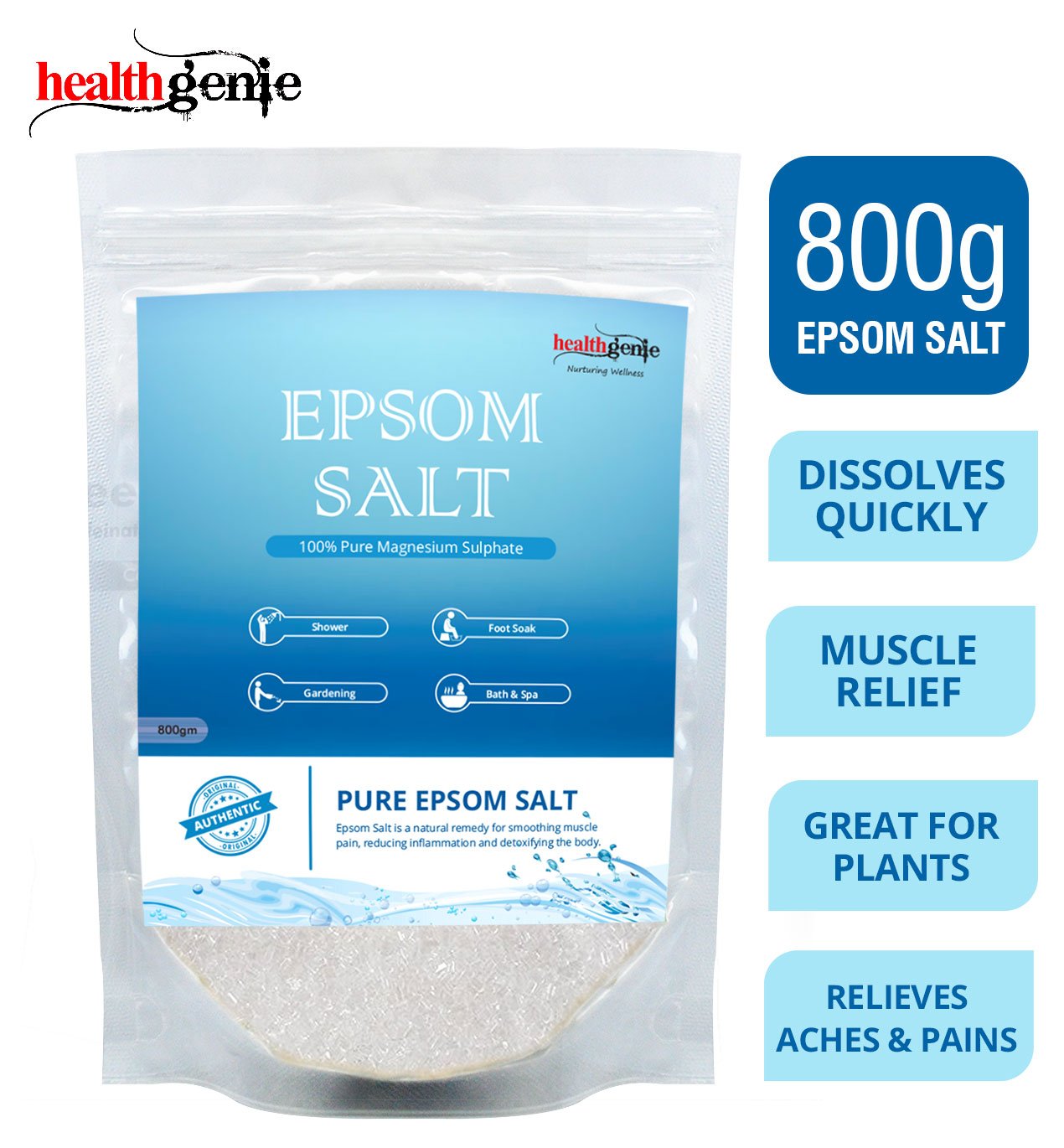 Healthgenie Epsom Salt for Relaxation and Pain Relief 800 g At Rs.100