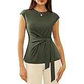 GRACE KARIN Womens Cap Sleeve Tops 2025 Summer Tie Waist Crew Neck Elegant Blouse Dressy Casual Work Business Shirts