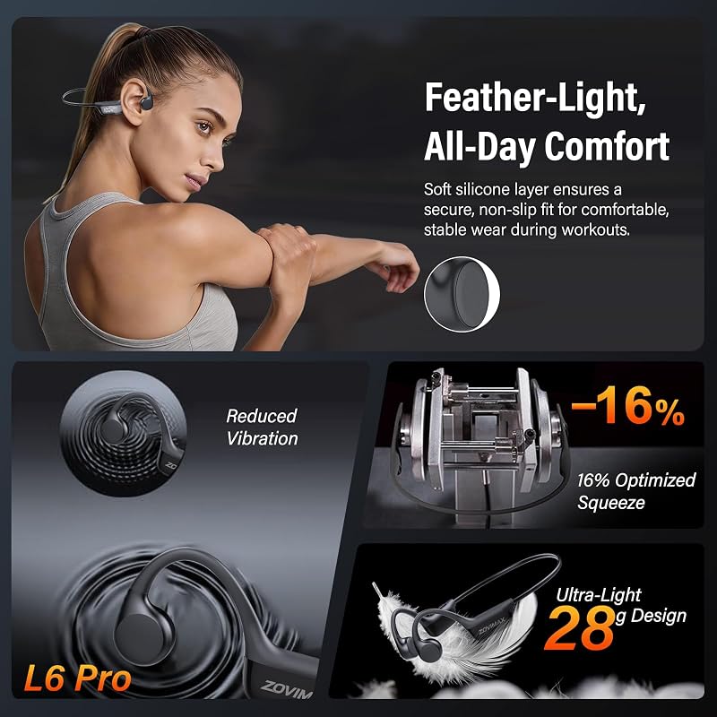 Casque Conduction Osseuse Bluetooth 6.0, IP7 Écouteurs à Conduction Osseuse